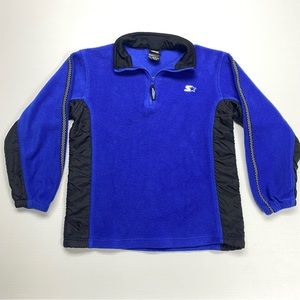 Y2K Starter Chest Logo Quarter-Zip Blue Fleece Sweater Sz 10/12